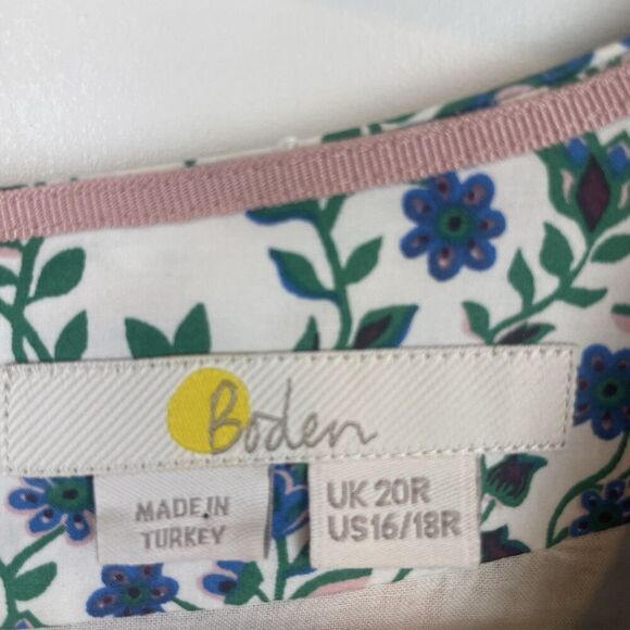Boden Purple white Blue Green Floral Flit Flare Dress Size 16/18 - Picture 3 of 8